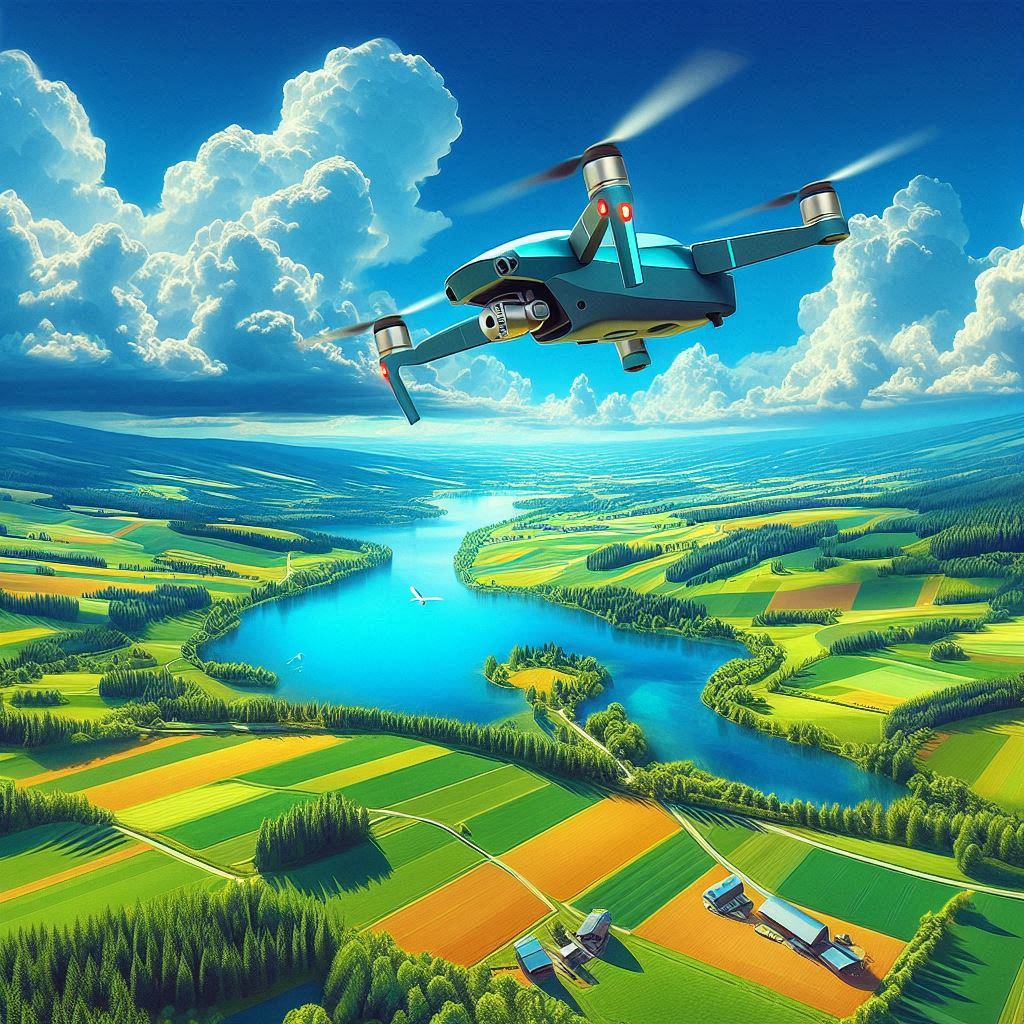 Drone en vol au-dessus d’un paysage